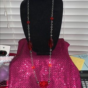 Silver & Red Necklace & Earring Set